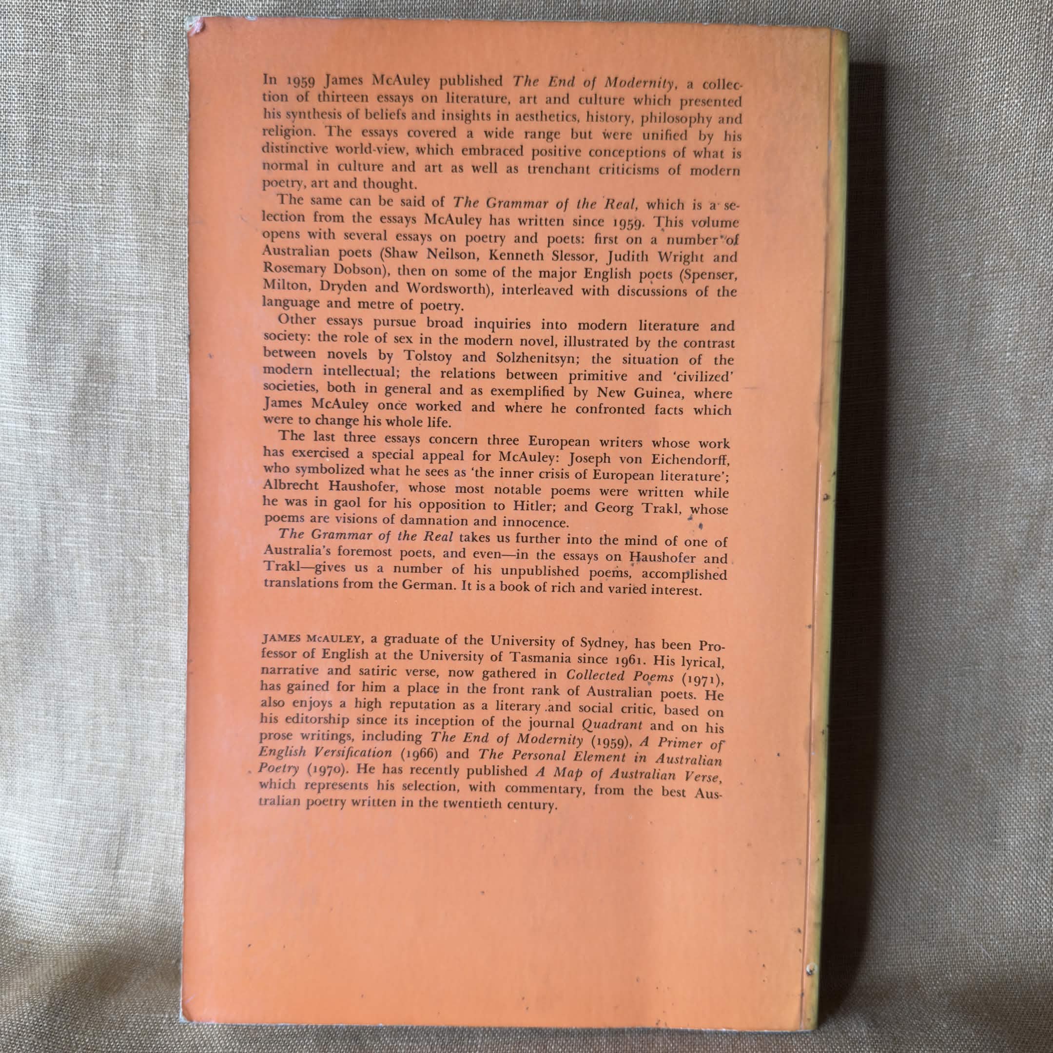 The Grammar of the Real: Selected Prose 1959–1974 — James McAuley