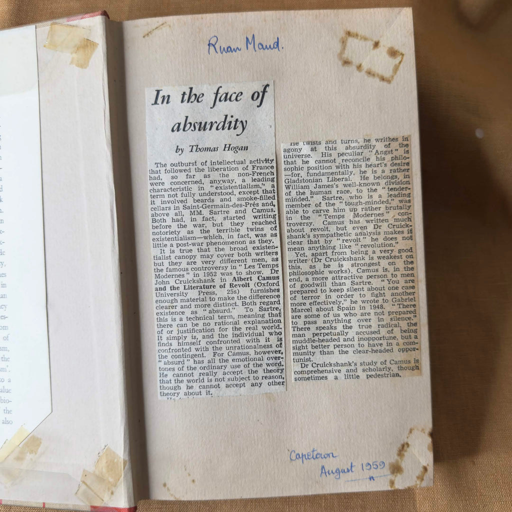 Albert Camus and the Literature of Revolt — John Cruickshank
