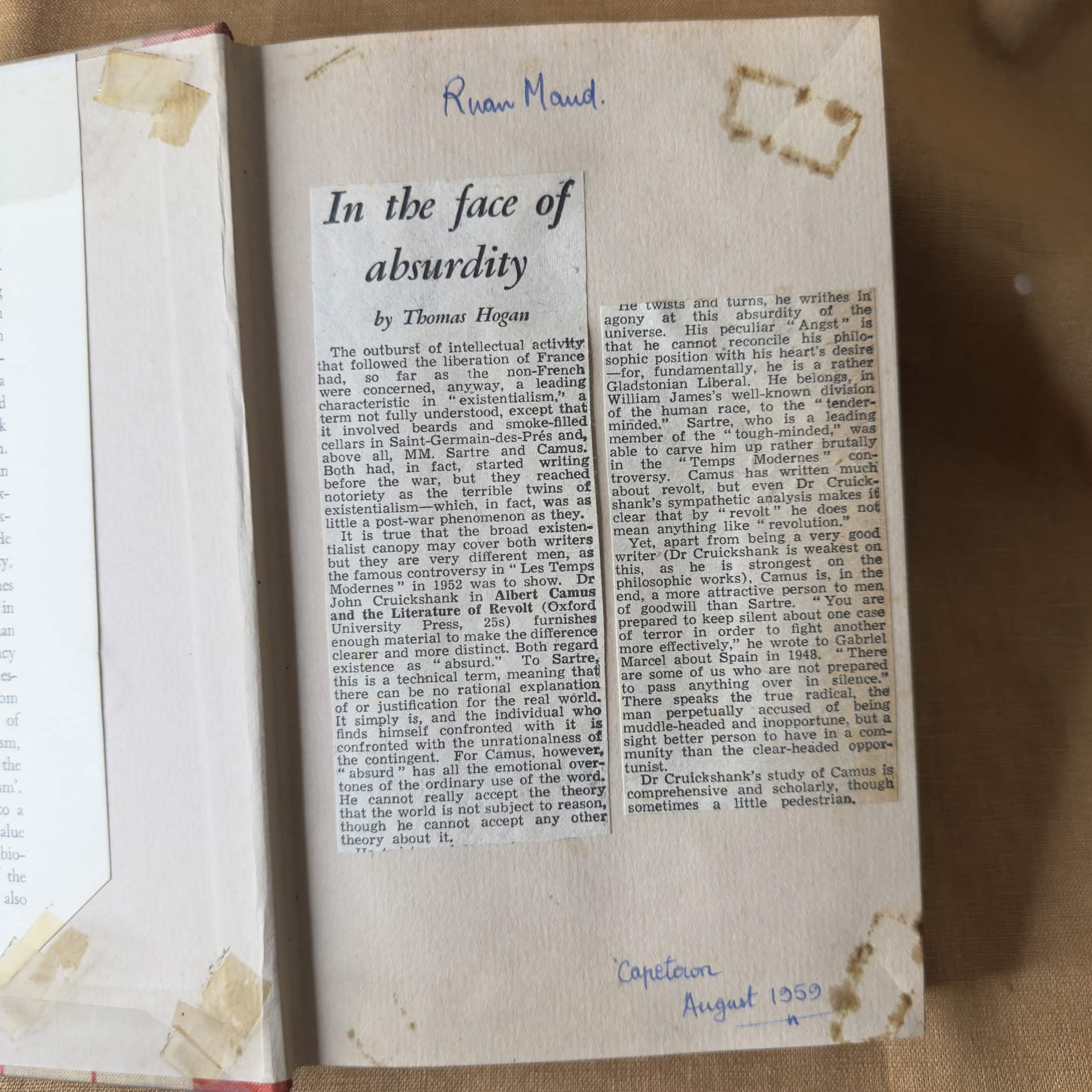 Albert Camus and the Literature of Revolt — John Cruickshank