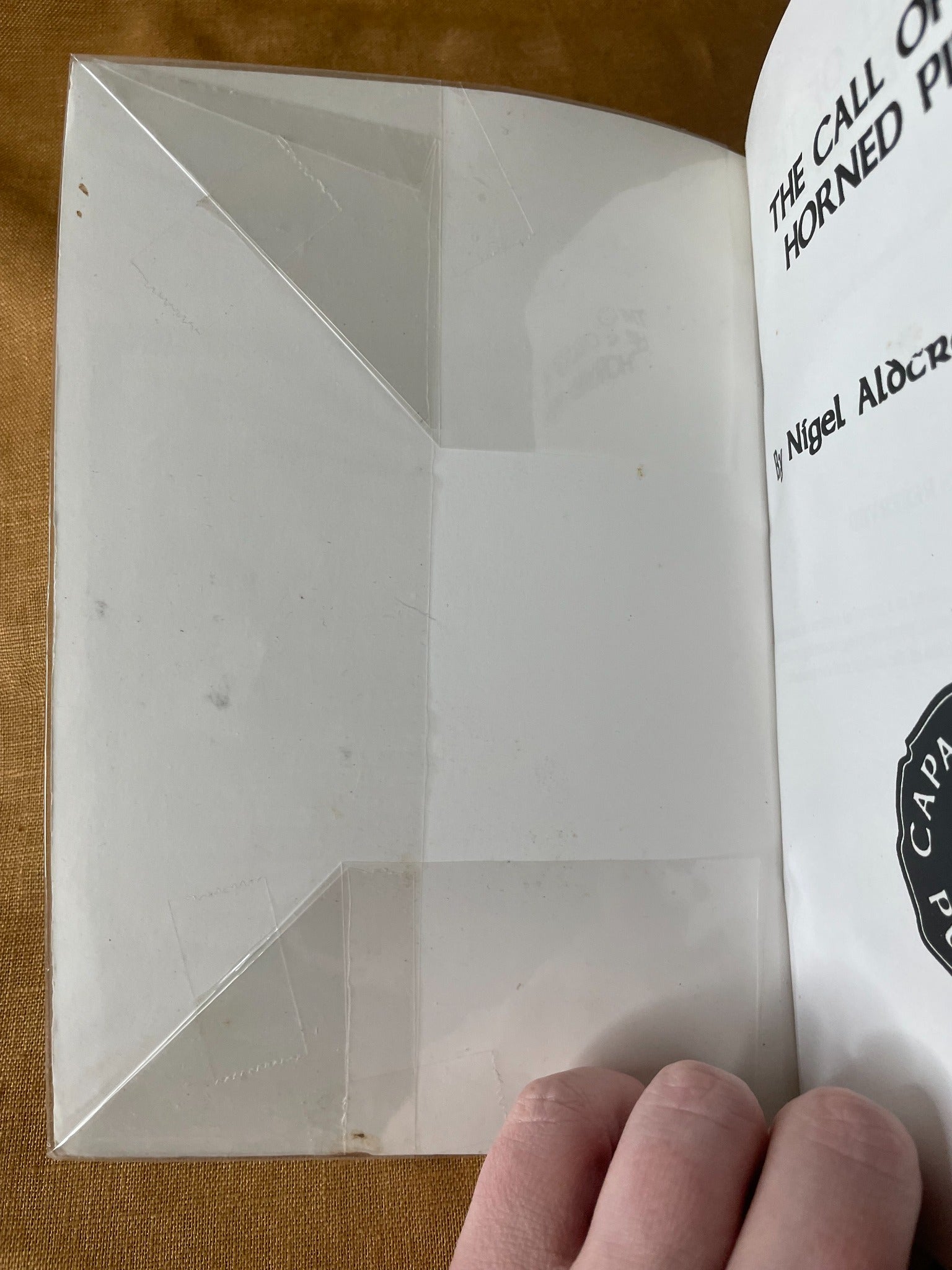 Call of the Horned Piper by Nigel Aldcroft Jackson inside cover and protective plastic