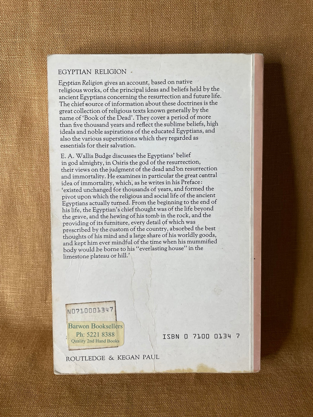 Back cover of Egyptian Religion: Egyptian Ideas of the Future Life by E. A. Wallis Budge