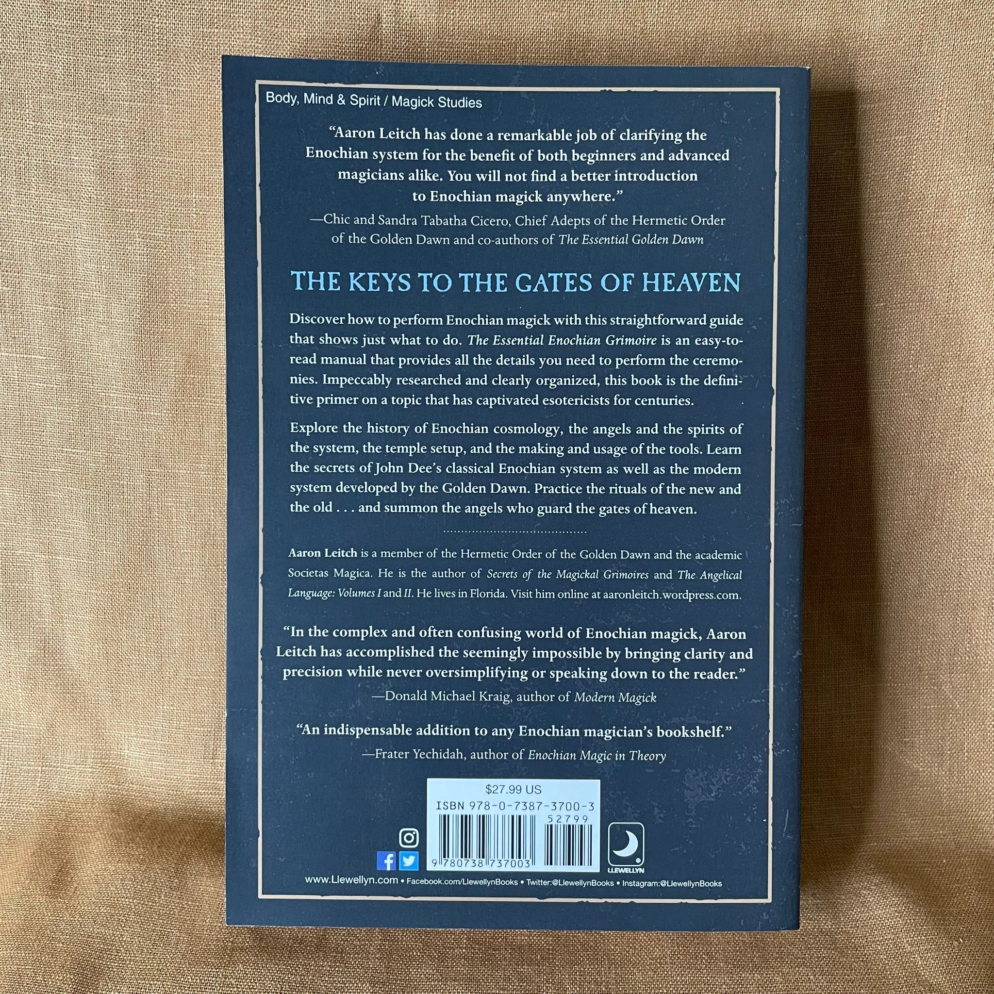 Back cover of The Essential Enochian Grimoire by Aaron Leitch