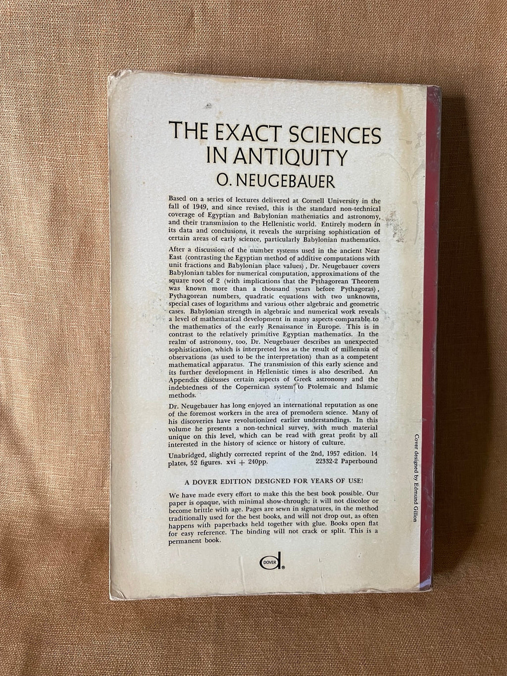The Exact Sciences in Antiquity by O. Neugebauer back cover