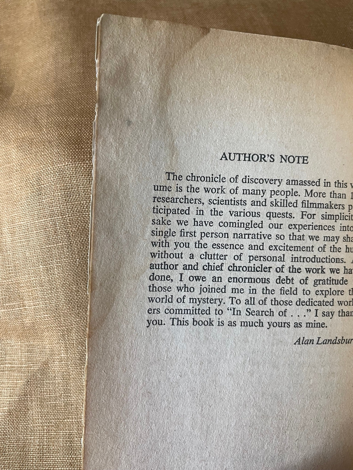 In Search of Magic and Witchcraft by Alan Landsburg interior author's note