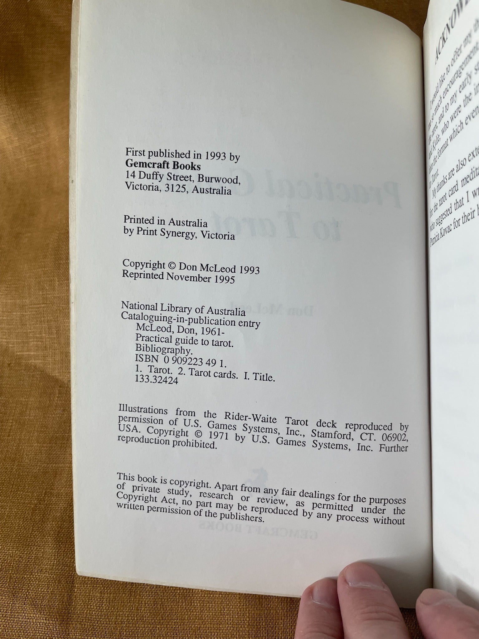 Practical Guide to Tarot by Don McLeod copyright page