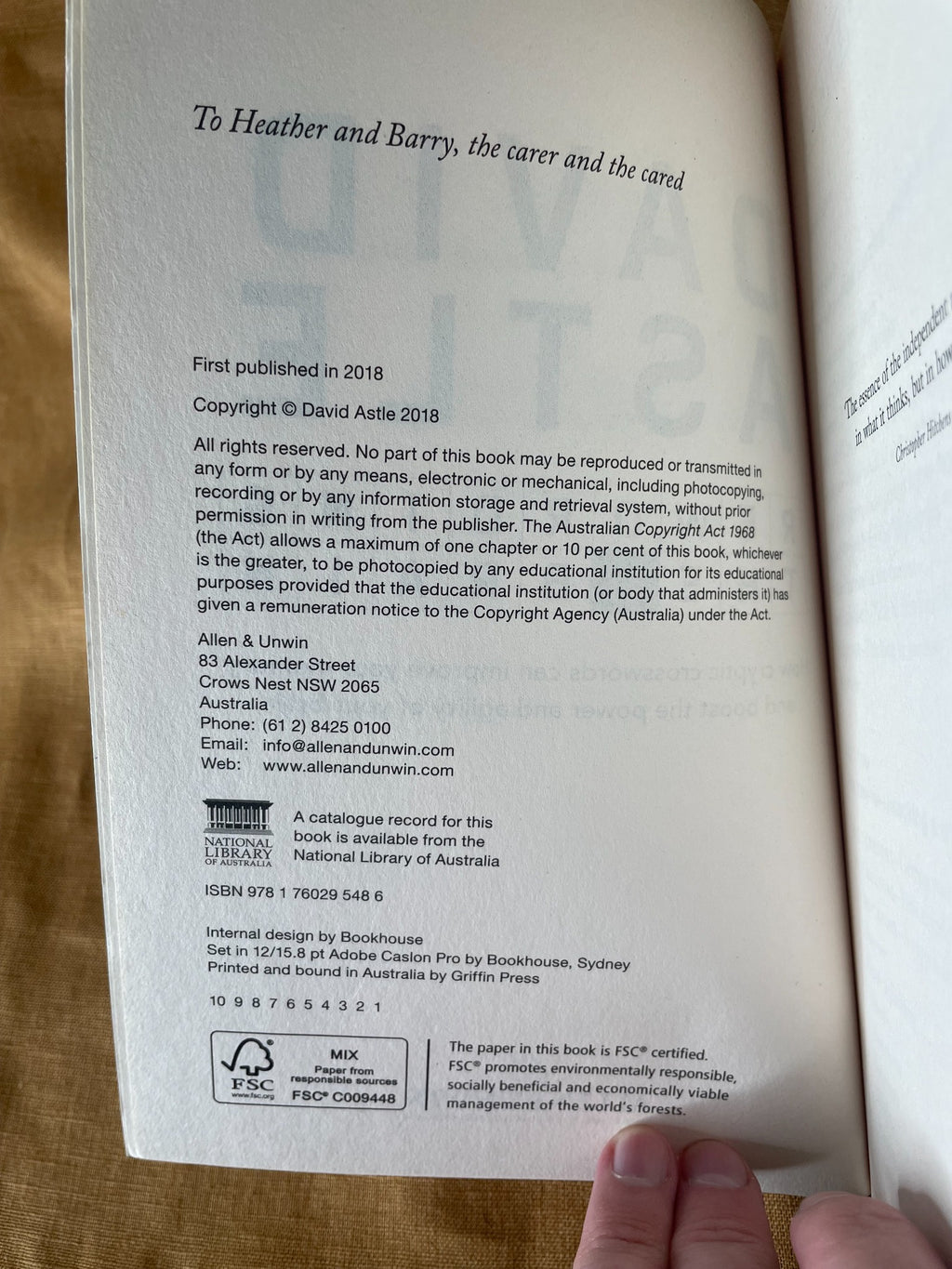 Copyright page of Rewording the Brain by David Astle