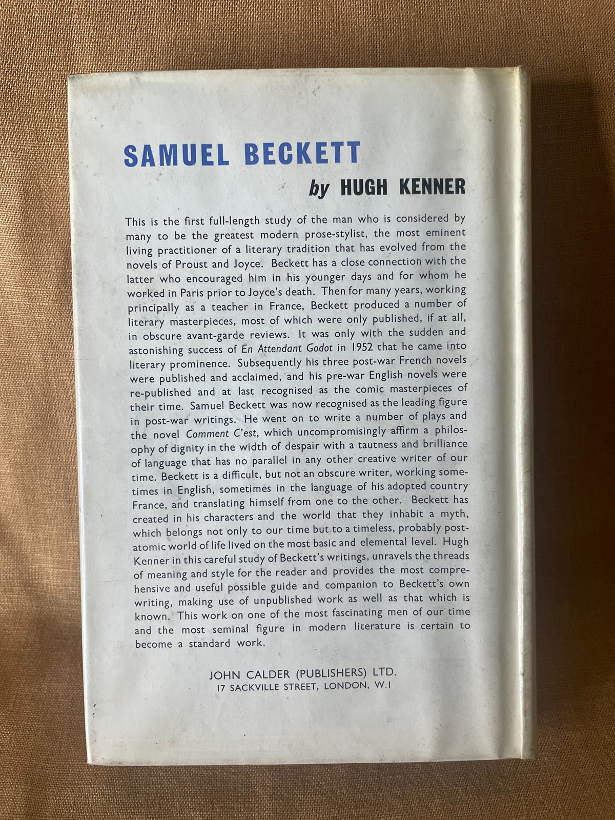 Samuel Beckett by Hugh Kenner back cover