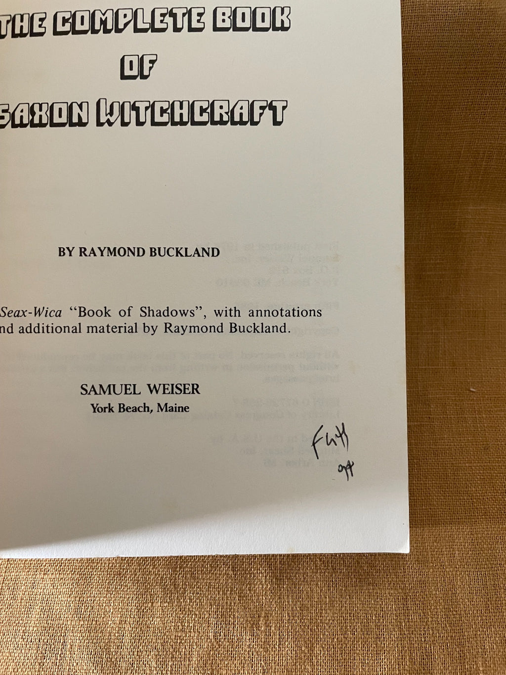 The Tree: The Complete Book of Saxon Witchcraft by Raymond Buckland - title page with inscription