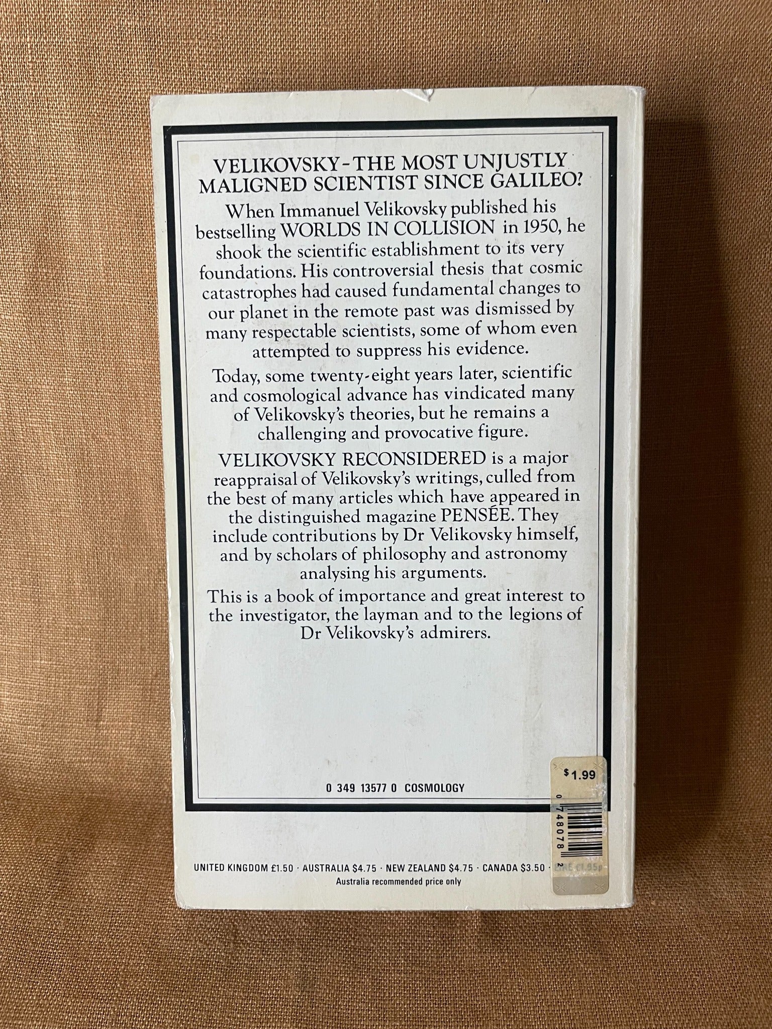 Velikovsky Reconsidered by the Editors of Pensee, 1978 Abacus paperback, back cover