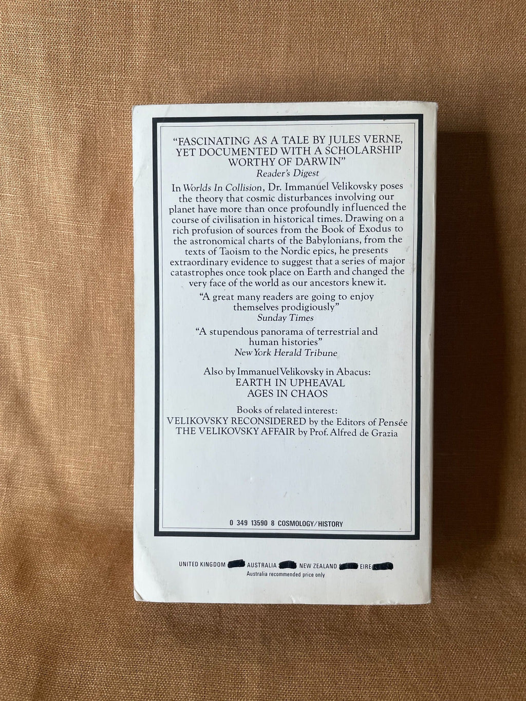 Worlds in Collision by Immanuel Velikovsky back cover
